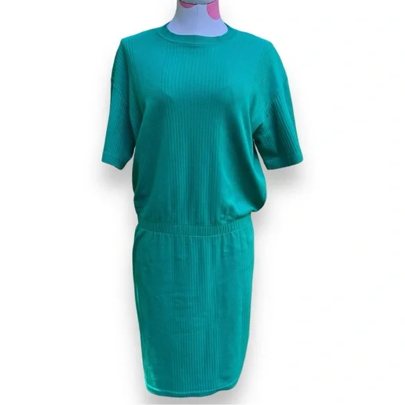 Express | Dresses | Express Tricot Vintage Drop Waist Dress Cotton Ribbed  Knit Summer Short Sleeve | Poshmark